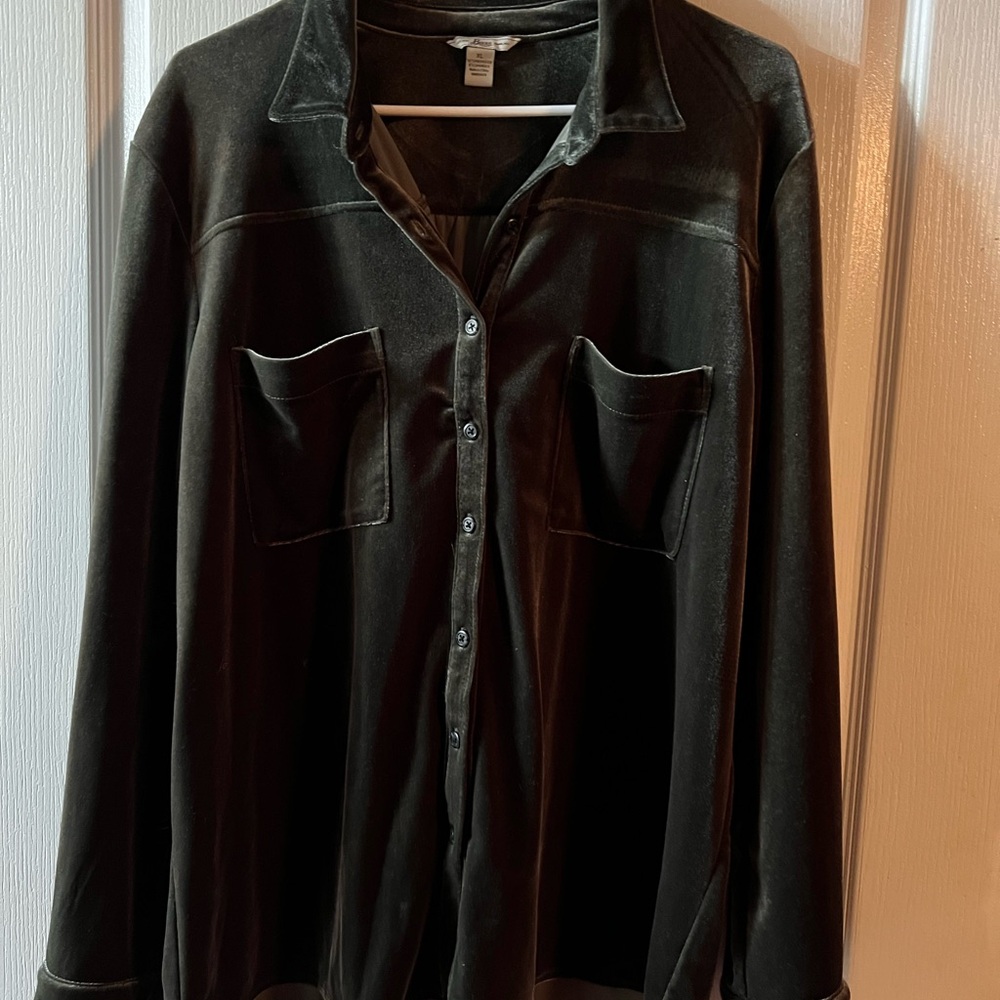 Bass Dark Green Velvet Button-Down Shirt